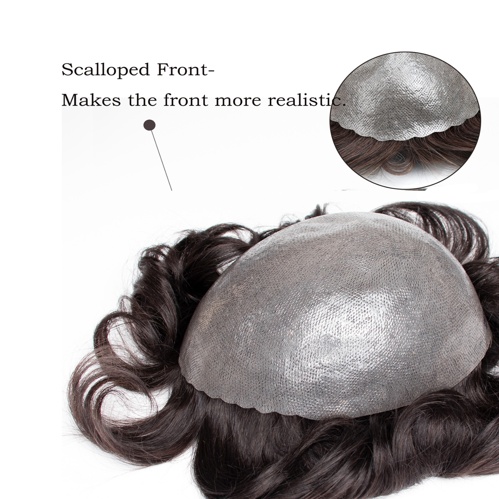 GEX Mens Toupee Hair Piece V-loop 0.12mm Thin Skin Human Scalloped Front