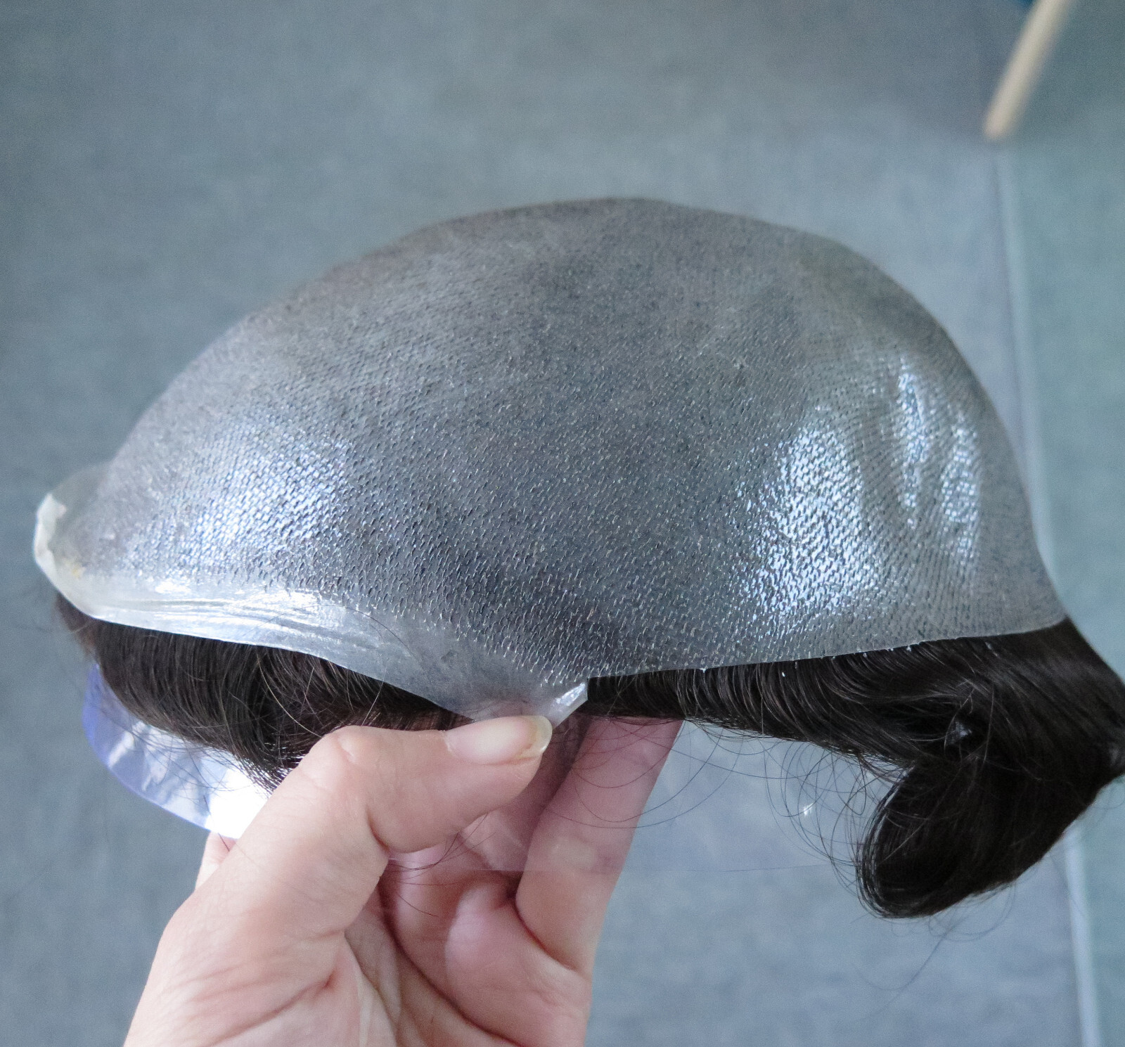 Mens 0.05mm Thin Skin Toupee Hair Replacement System Hairpieces Human Hair #1B