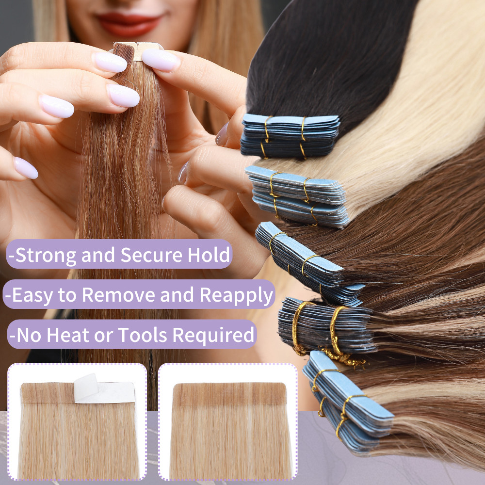 20PCS Skin Tape In 100% Russian Remy Human Hair Extentions Full Head Thick Weft