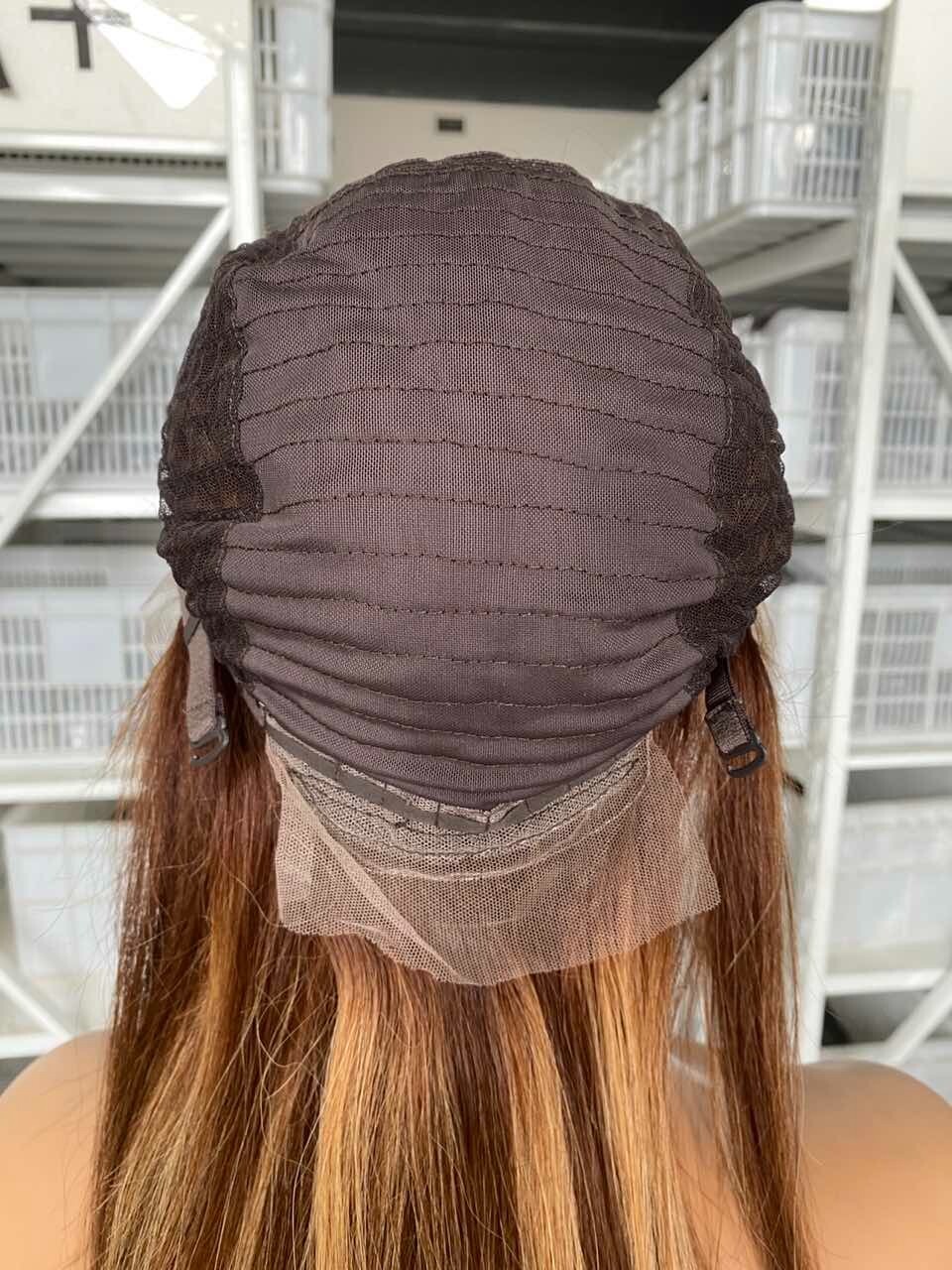 with bangs 12″ 4/27# color Lace front wig human Hair For women Free shipping