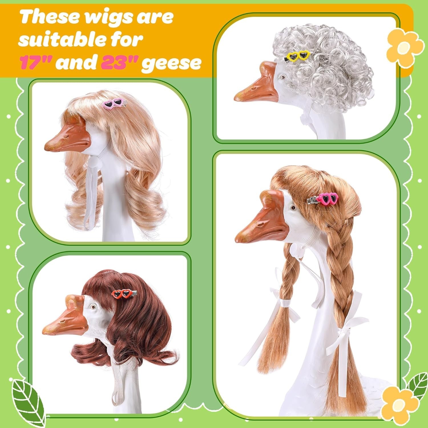 4 Pcs Goose Wigs with Hair Clips for Outdoor Decoration Multiple Colors