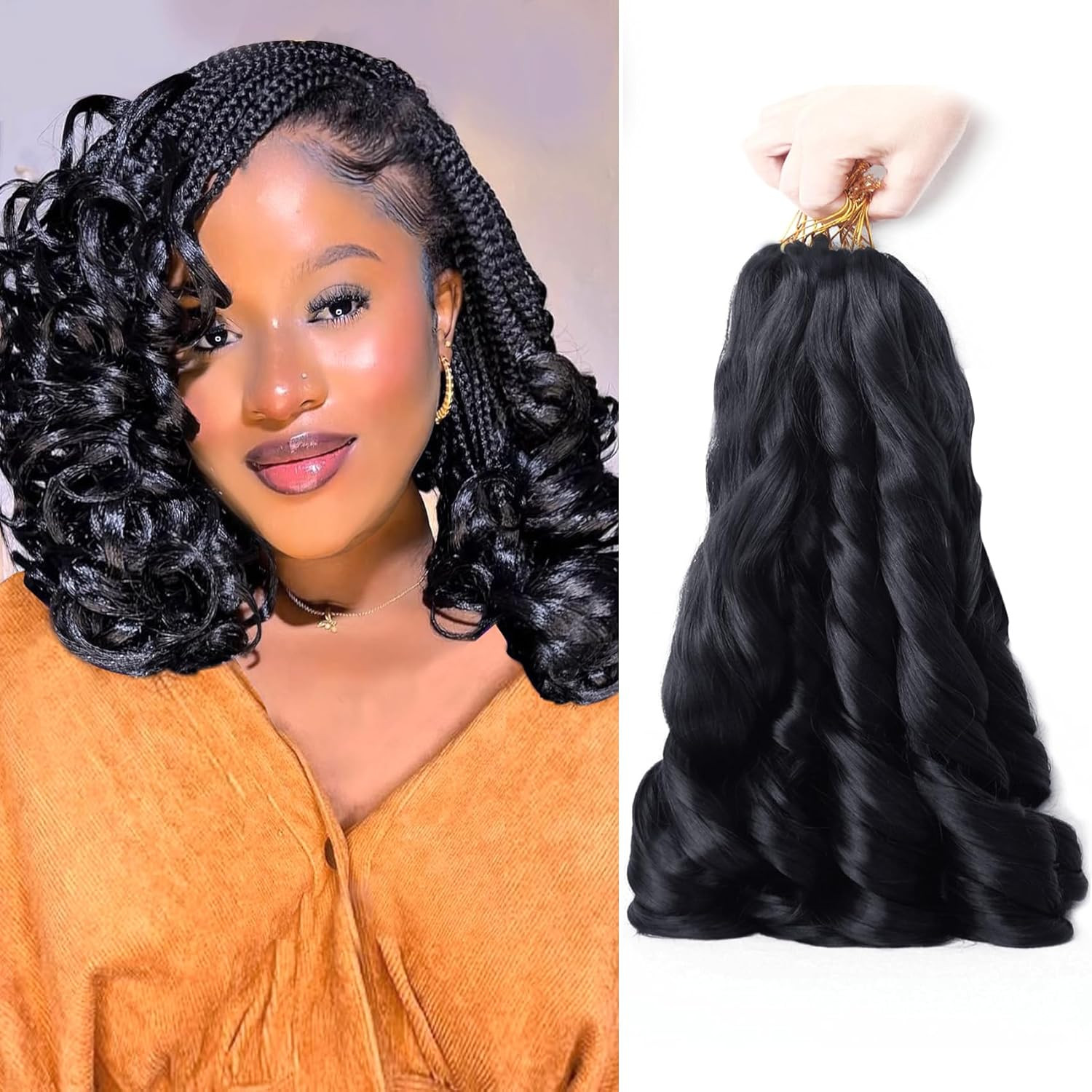 French Curl Braiding Hair 12 Inch Natural Black 8Packs Loose Wavy Spiral Curly B