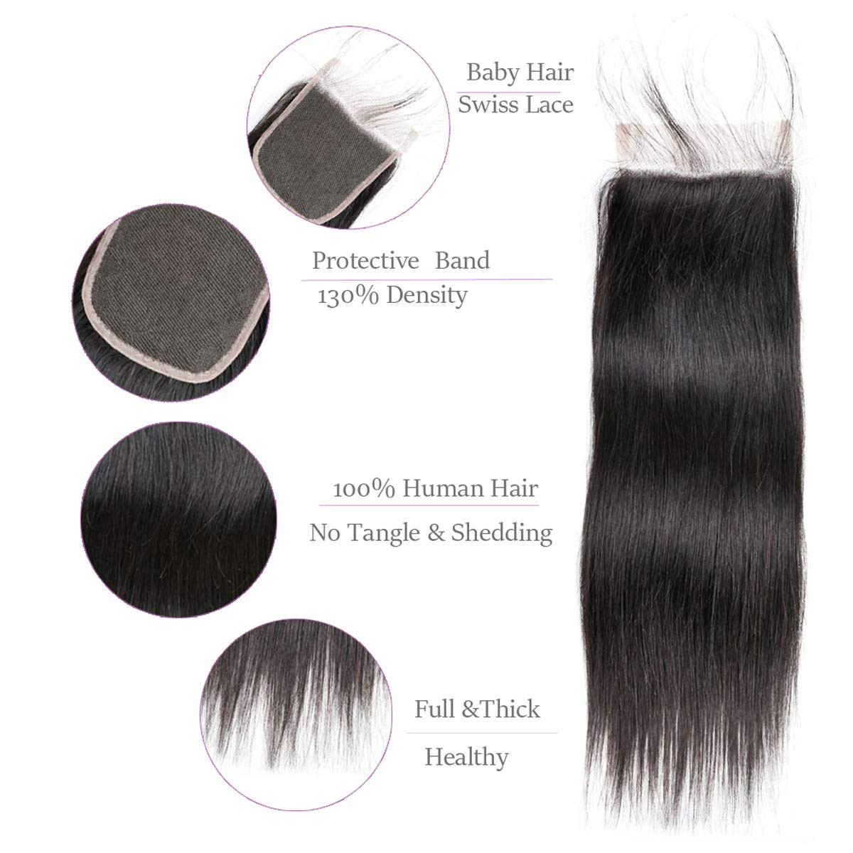 7A Brazilian Straight Hair 3 Bundles with Lace Closure (8 10 12+12 Free Part clo