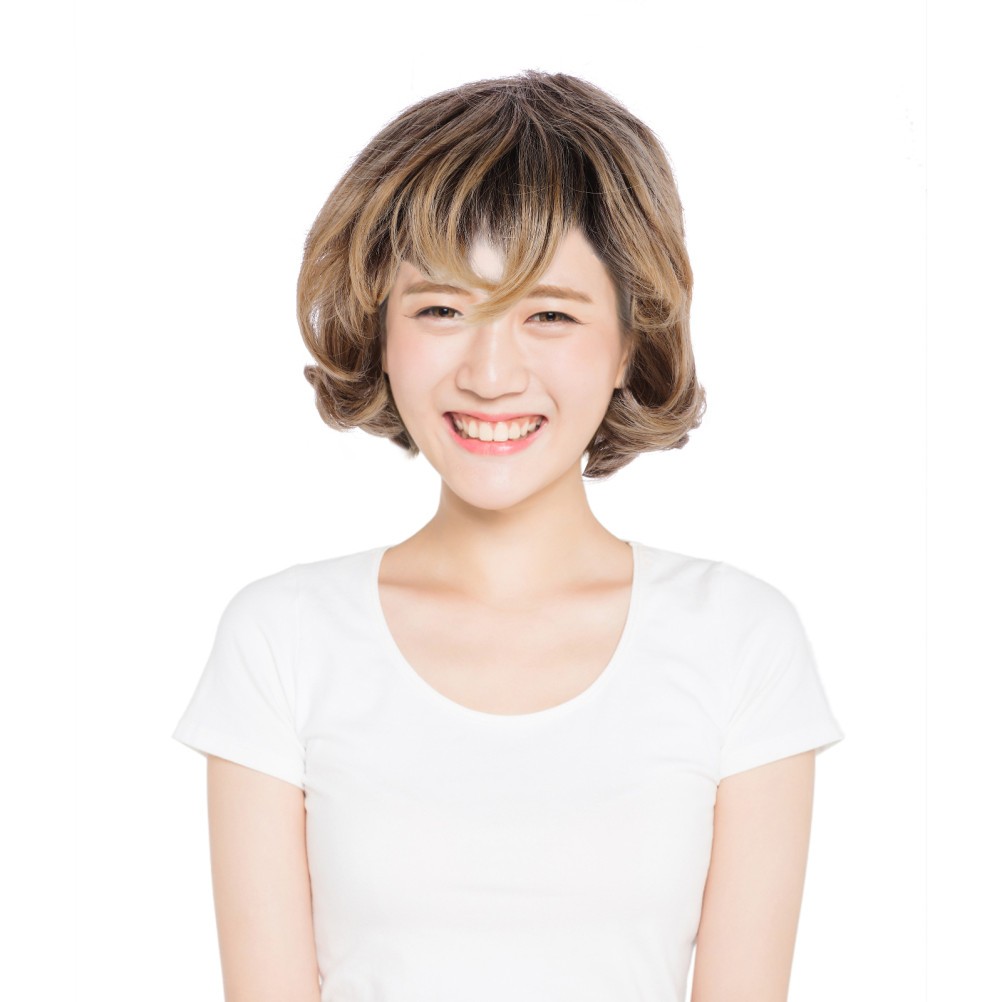 Yellow Fiber Short Curly Wavy Lace Front Wig Natural Hair Cover for Women