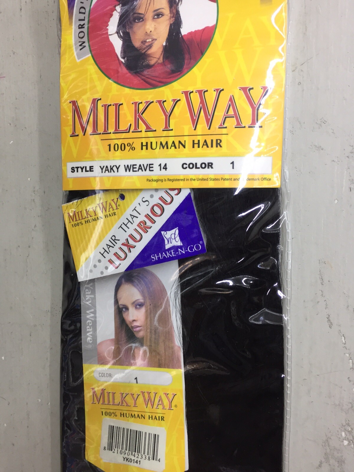 Milky Way 14” Yaky Straight Weave Color 1 Jet Black. 100% human hair