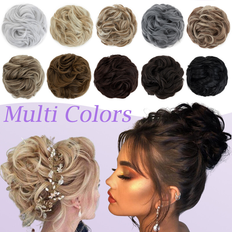 Highlight Curly Messy Bun Hair Piece Scrunchie Updo Claw Clip In Hair Extension