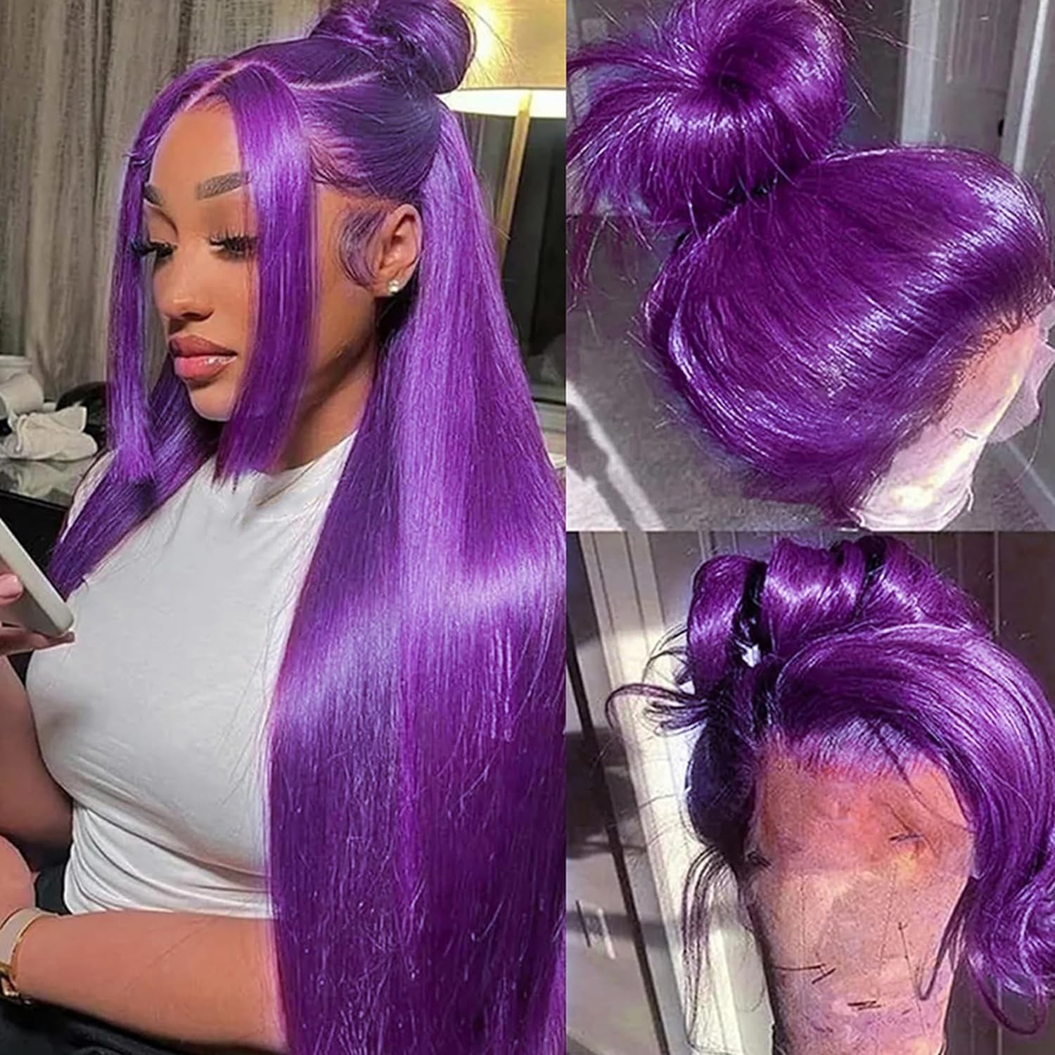 Missyvan Synthetic Lace Front Wig Long Straight Dark Purple Lace Front