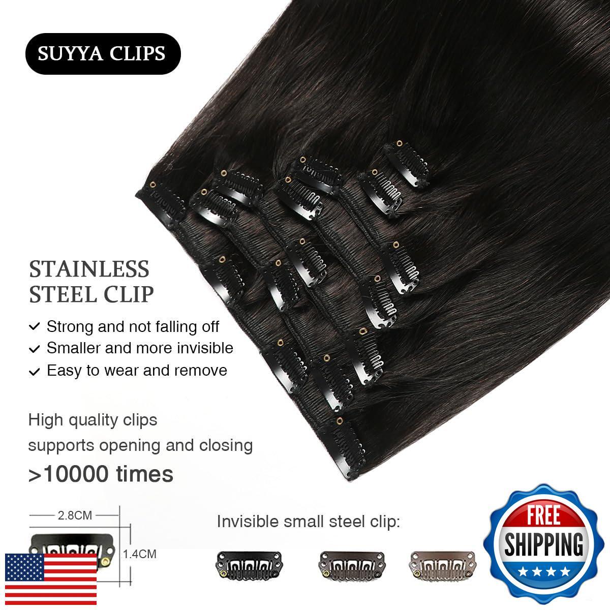 SUYYA Real Human Hair Clip in Extensions – 7 Pcs Straight Remy Human Hair Cli