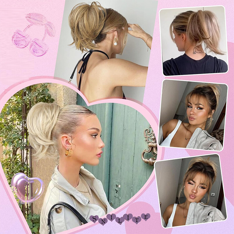 Bendable Claw Clip Ponytail Messy Bun Hair Piece Short Updo Extensions Natural