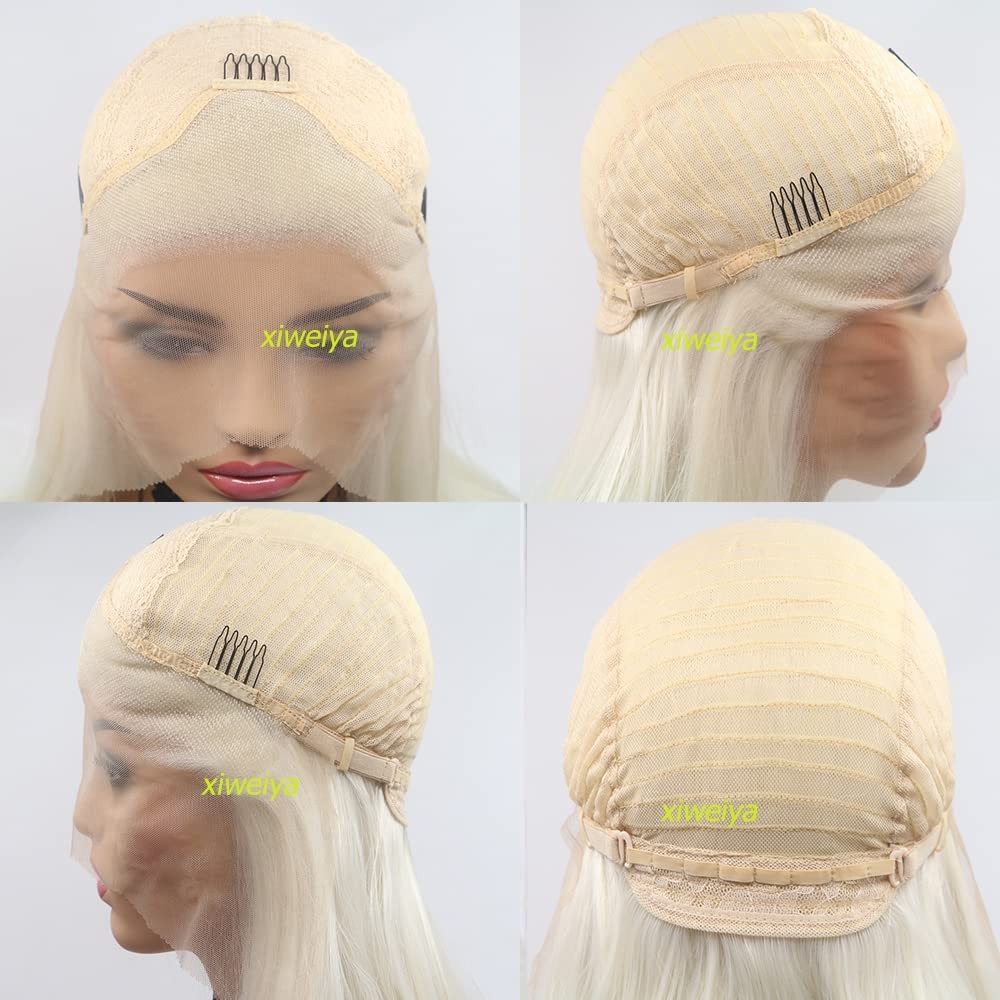 Xiweiya 60 Platinum Blonde Curly Wig Short Blonde Lace Front Wig Natural White