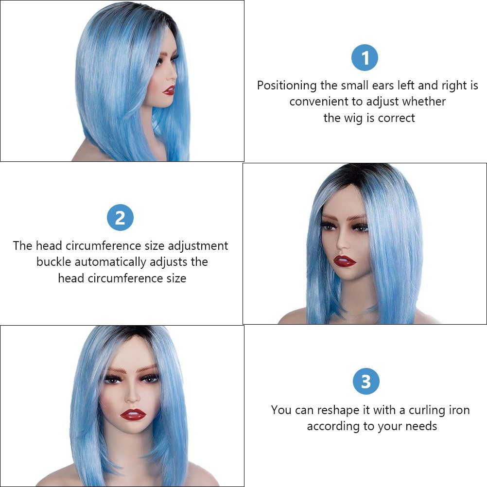 1Pc High Temperature Wire Wig For Cosplay Blue Short Straight Fashion Wig