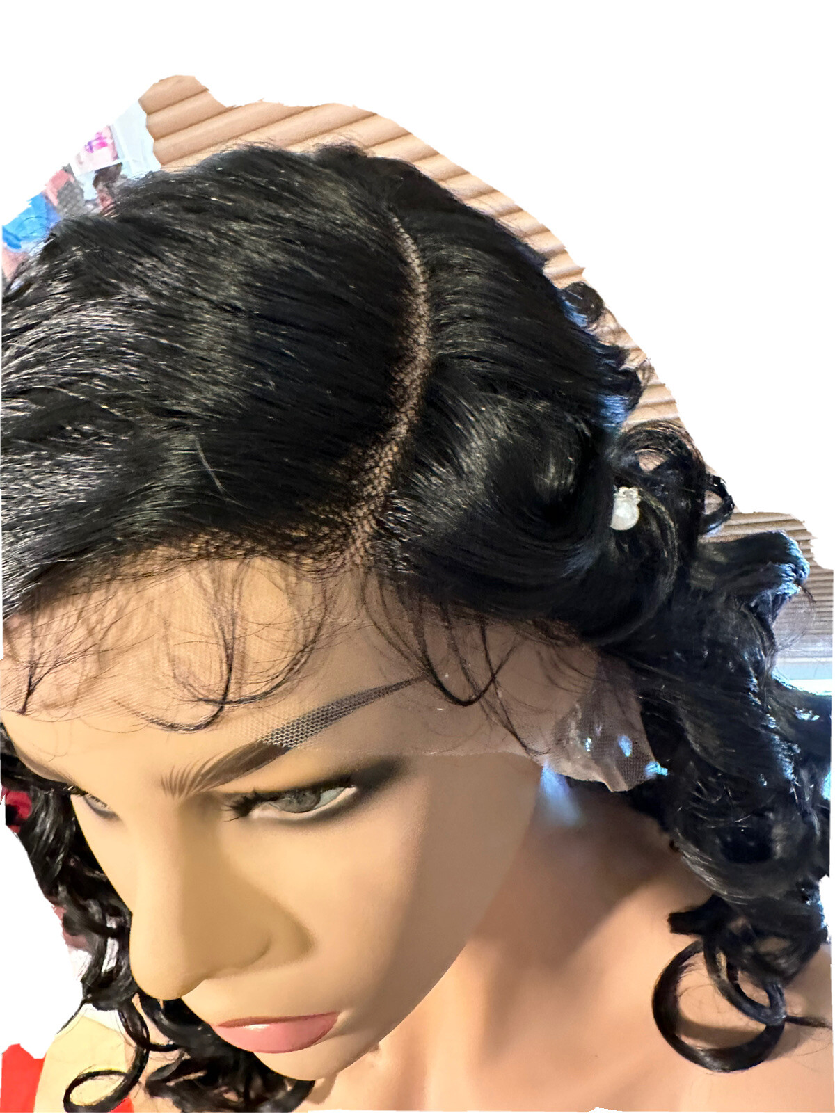 WOW! 18”CURLY DARK BROWN LACE￼ FRONT W/5”PART, HF WIG!💕