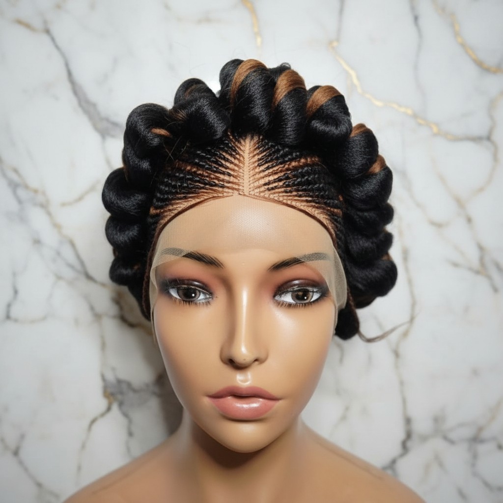 Braided Wig Cornrow with Jumbo Twist Braids Puff Knots Full Lace with Baby Hair