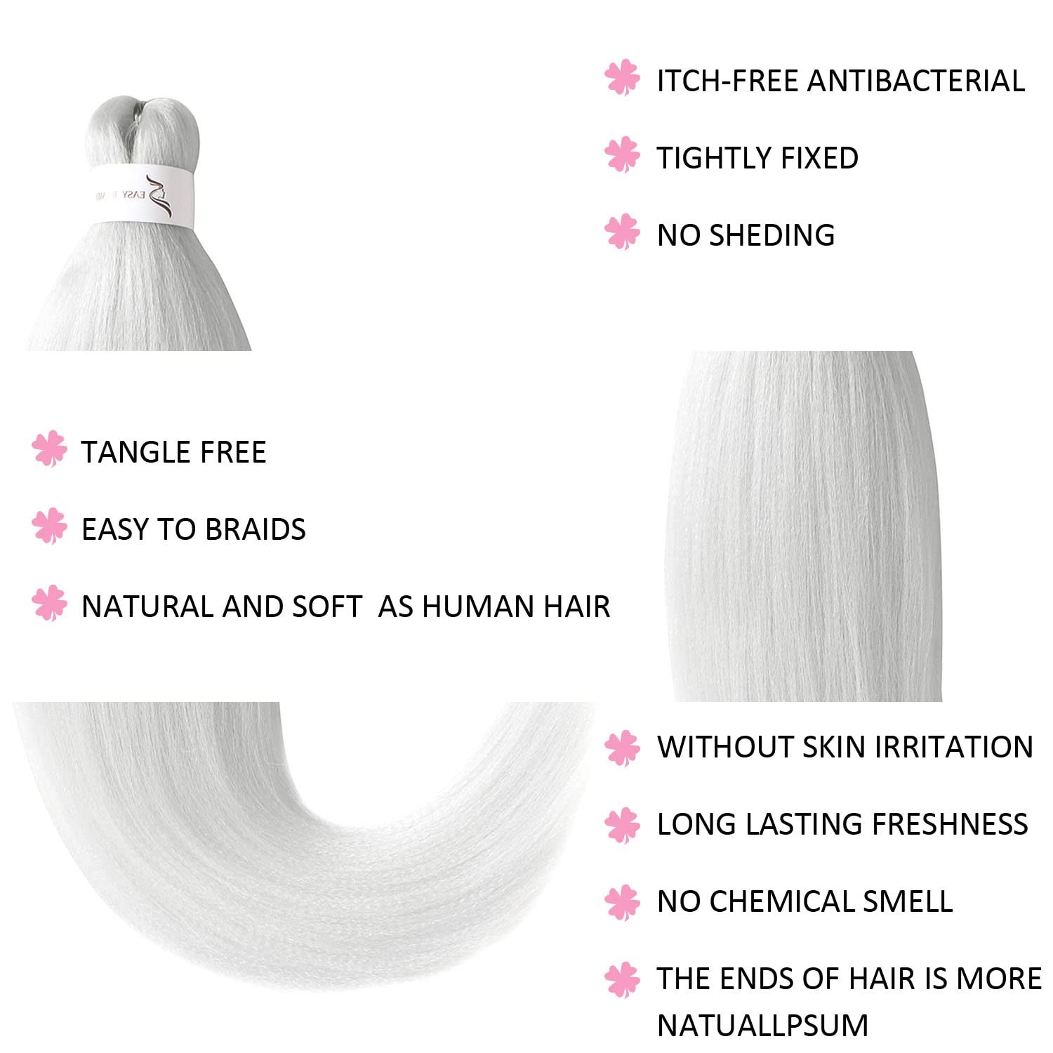 Leeven White Braiding Hair Pre Stretched 2 Packs 26 Inch (Pack of 2), White#