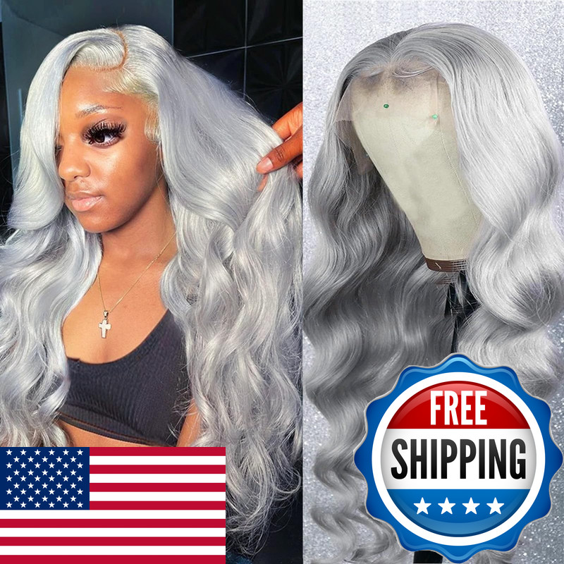 Licoville Upgraded Real 180 Density Grey Human Hair Wig 13X6 Body Wave Grey