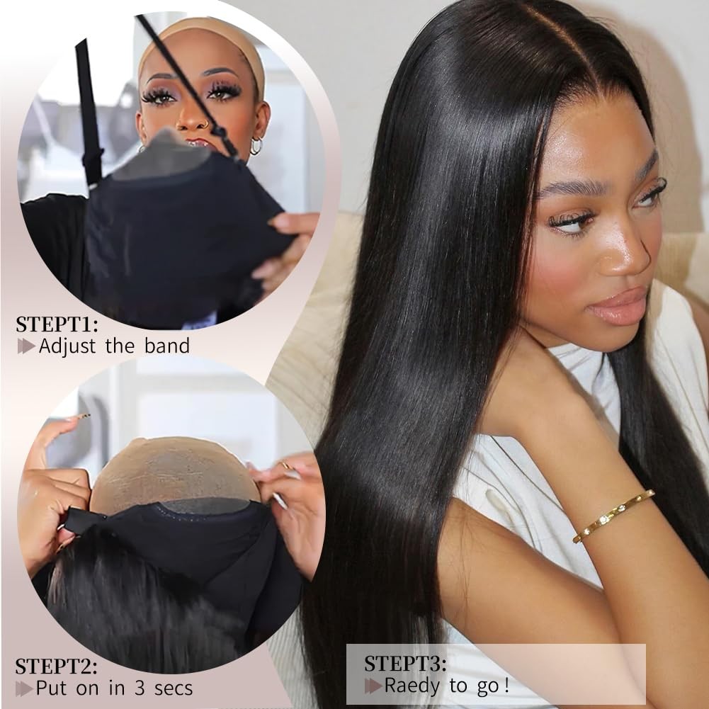 Wear and Go Glueless Wigs Human Hair Pre Plucked Pre Cut 6×4 Straight Lace Fr…