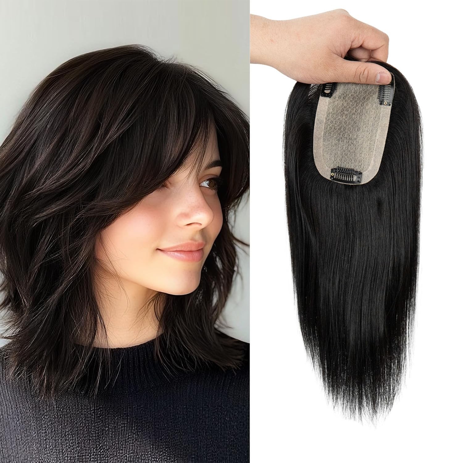 Topunique Hair Toppers For Women Real Human Hair 3X5 Inch Injected Silk Base 12