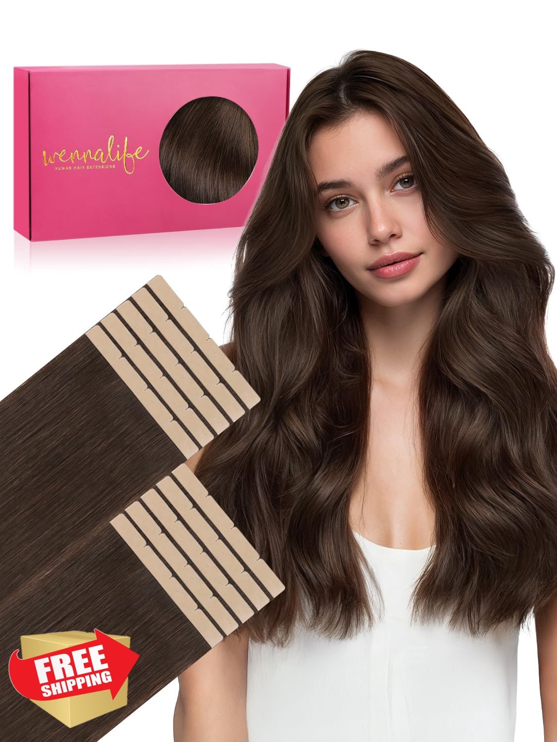 Wennalife 8cm Chocolate Brown Tape Hair Extensions 18 Inch