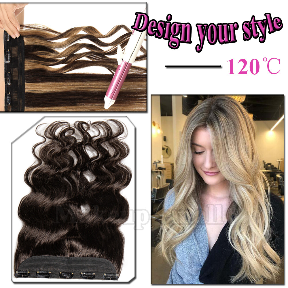 Deluxe Clip in 100% Remy Human Hair Extensions Full Head One Piece Weft US Salon