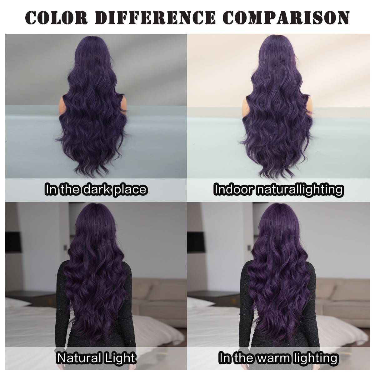 Dark Purple Long Curly Wavy Wig with Curtain Bangs for Women Cosplay Party 30 in