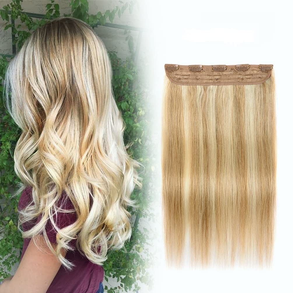 Real Human Hair Clip-In Extensions – Brown & Blonde Highlights, 70g, 14″ Length