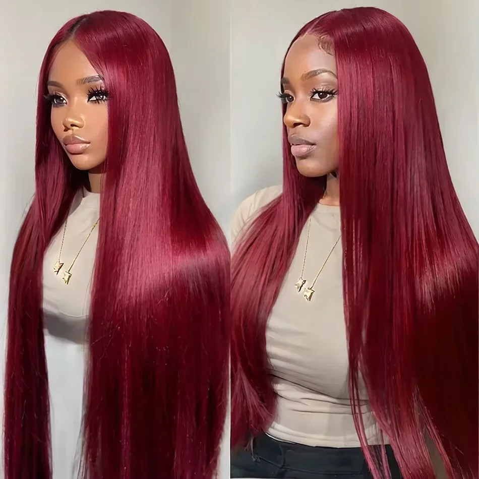 99J Burgundy Straight Lace Front Human Hair Wigs 13×4 13×6 HD Transparent Full