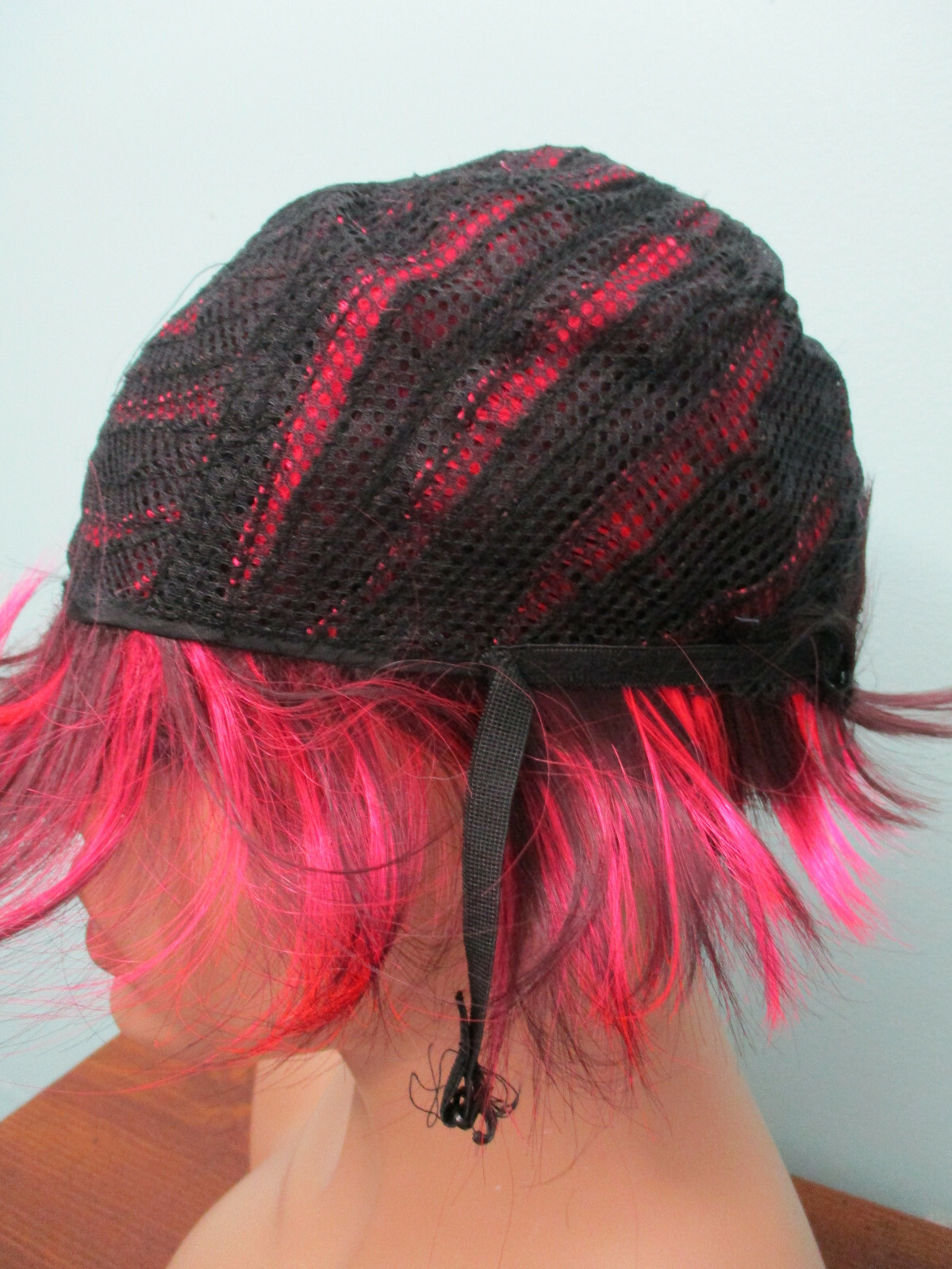 4″ hot pink and black short PIXIE cut swept bangs WIG