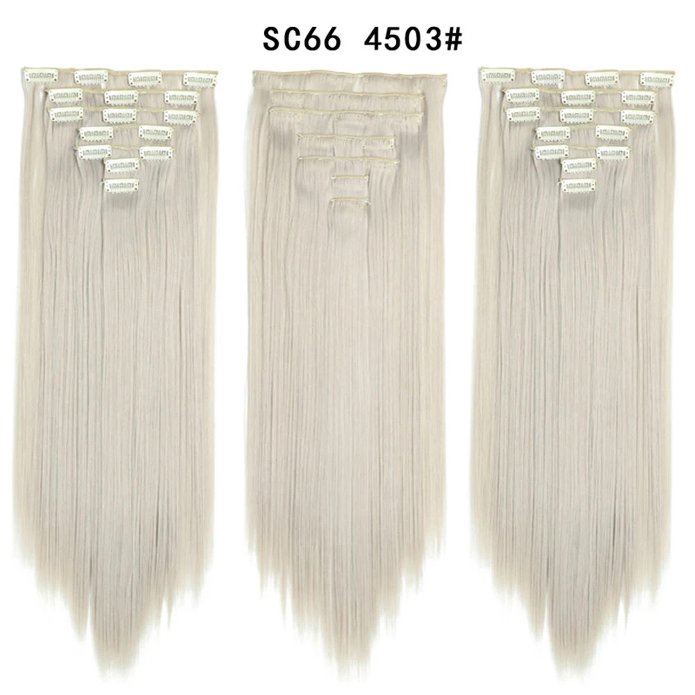 Ombre Black Blonde 22 Inch 16 Clips Synthetic Straight Clip In Hair Extensions