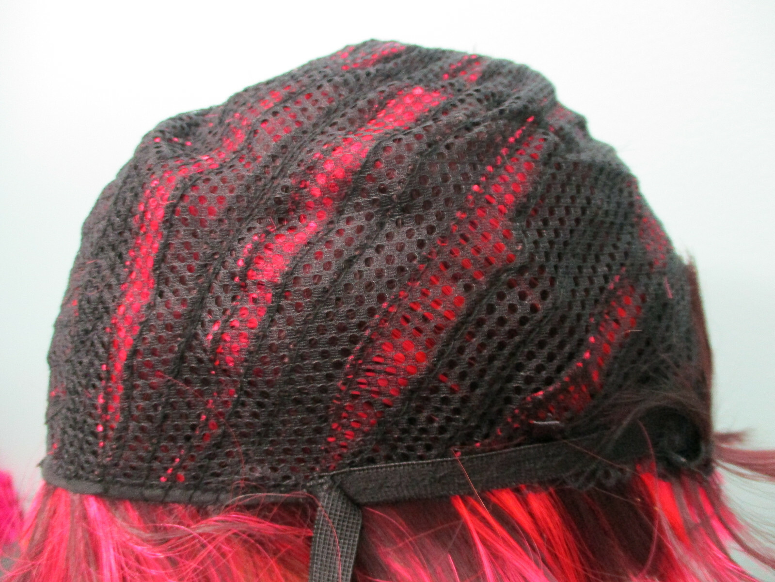 4″ hot pink and black short PIXIE cut swept bangs WIG