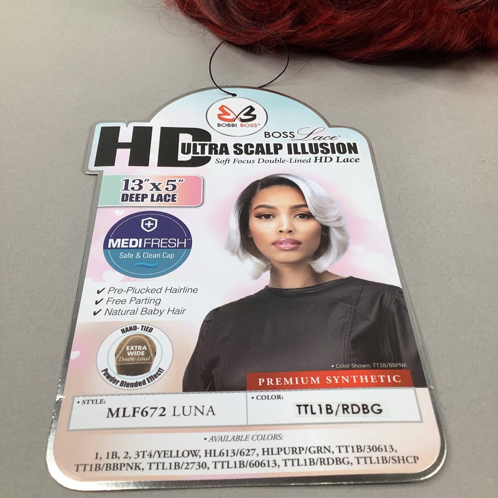 Luna Wig TTL1B/RDBG Dark Root Red Curtain Bang Bob HD 13×5 Lace Front Synthetic