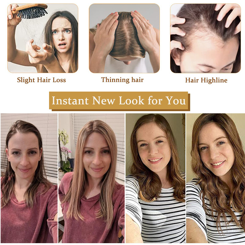 Clip In 100% Real Human Hair Topper Top Hairpiece Toupee Wigs Highlight Thick US
