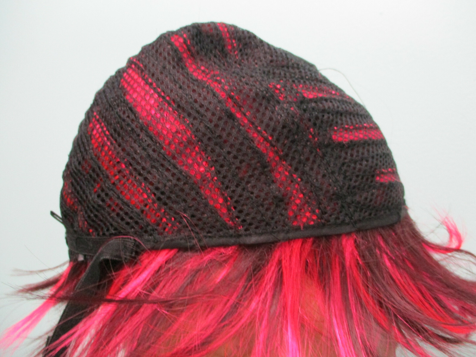4″ hot pink and black short PIXIE cut swept bangs WIG