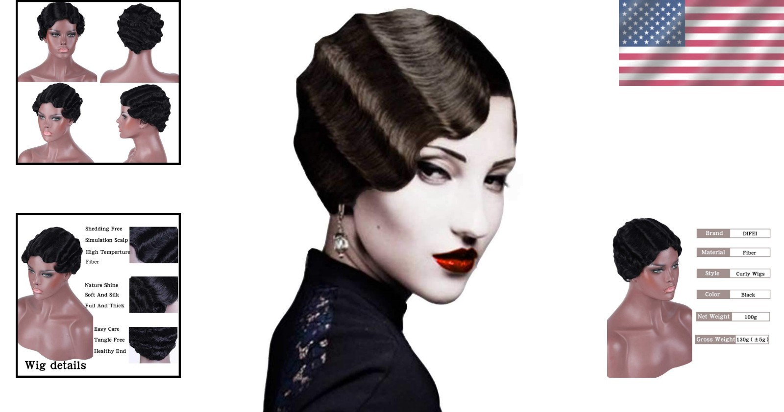 Fashionable Short Finger Wave Wig – 7 Color Options, Heat-Resistant Synthetic
