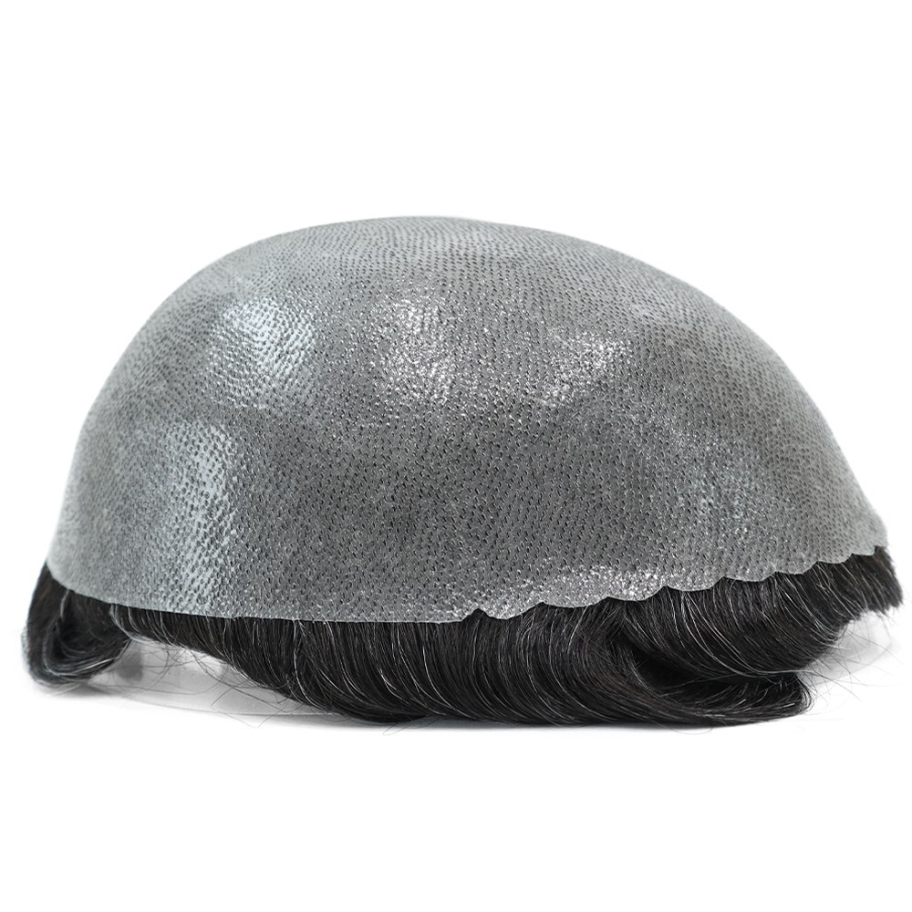 Mens Human Replacement System Skin Toupee Black Grey Hair Toupee Hairpieces 8X10