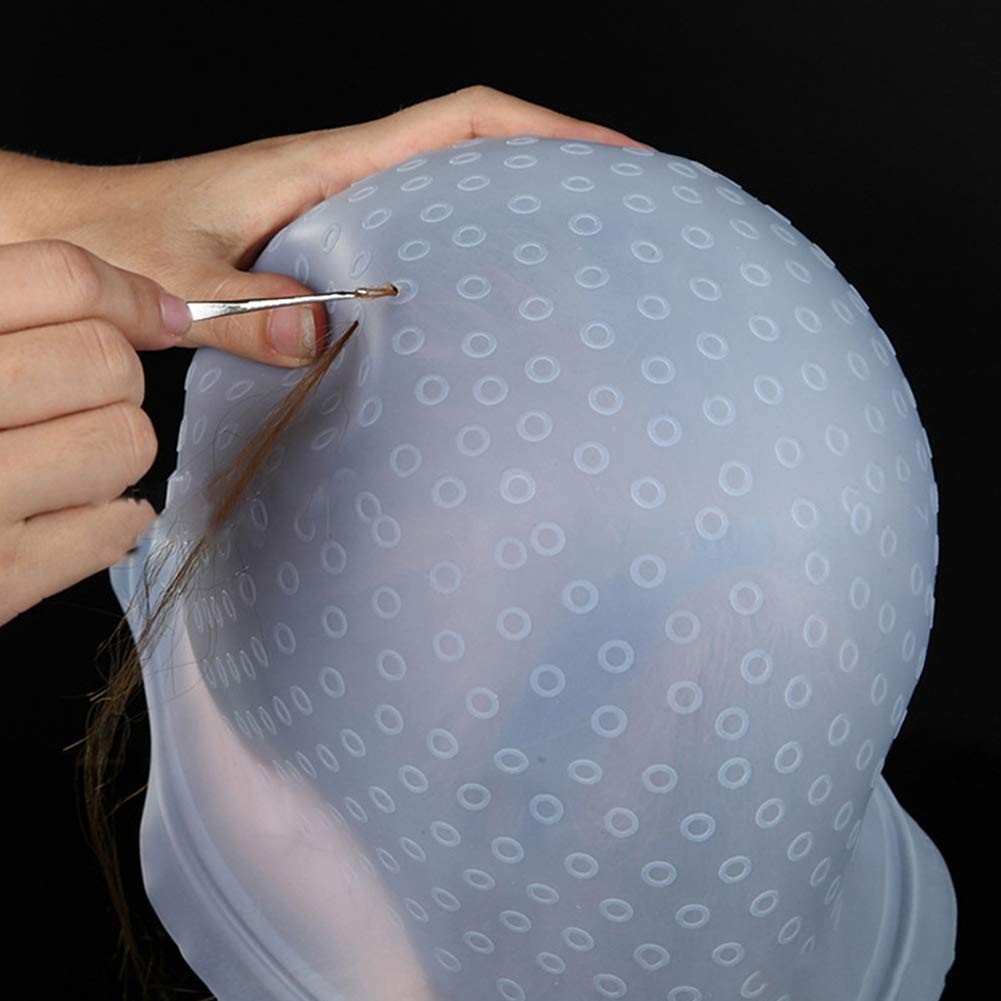 Hair Coloring Highlighting Cap, 2 Pieces Silicone Highlight Cap Pull Through Cap