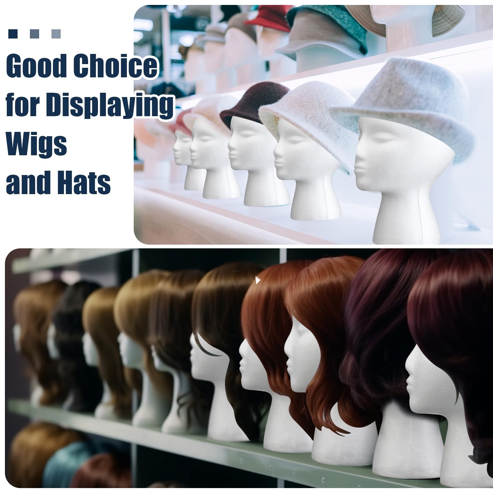 Gisafai 6 Pcs Foam Wig Head 50 Pcs T Pins Female Foam Mannequin Wig Stand And