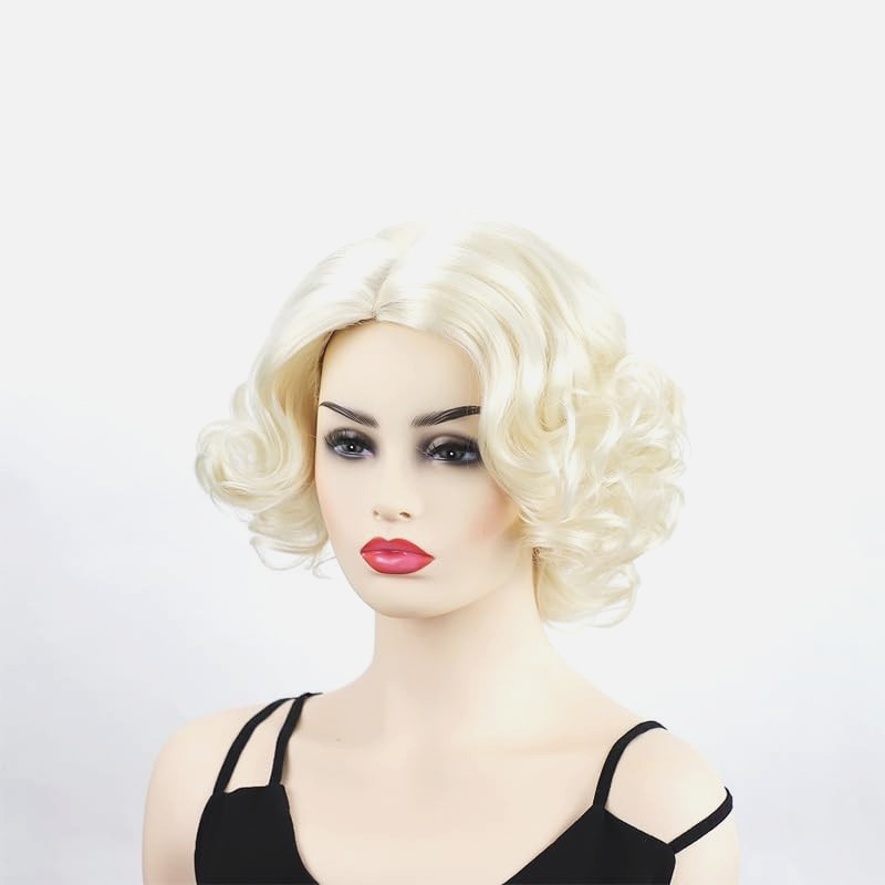 1920s Short Curly Blonde Wig woman synthetic costume hair cosplay actress stage