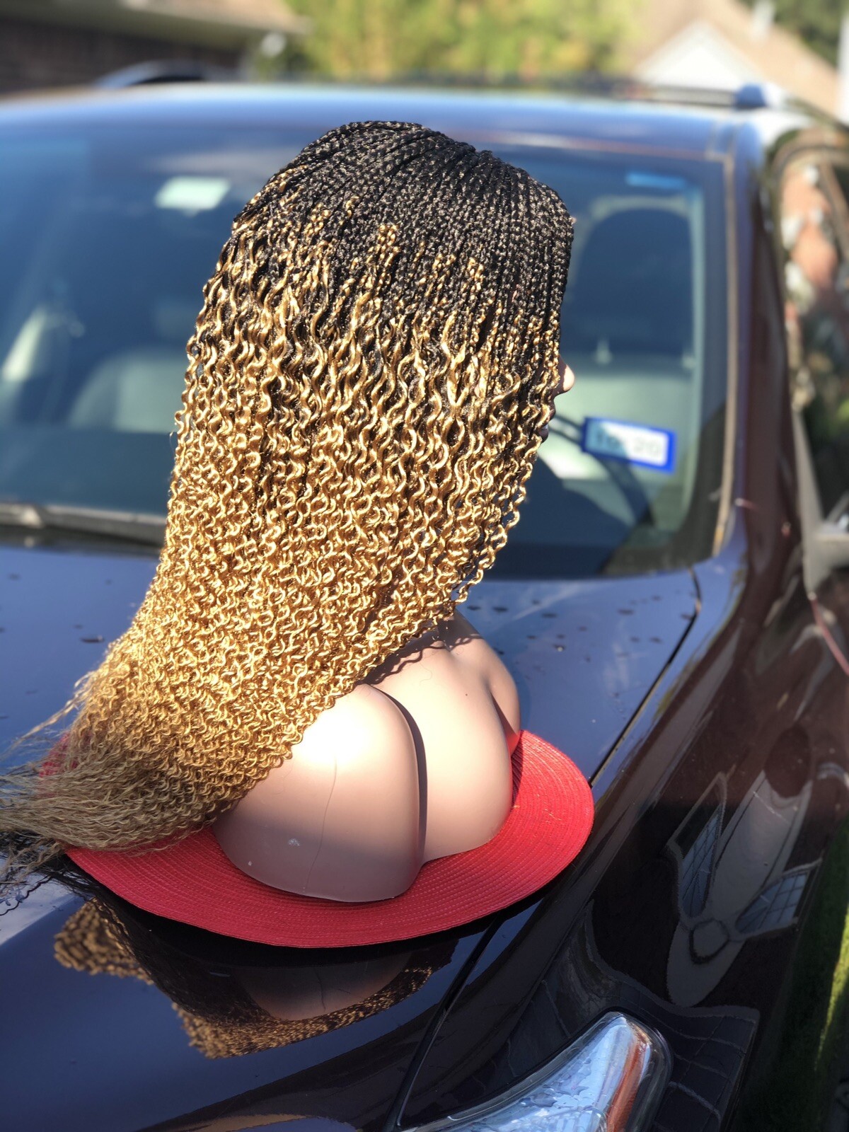 Braided Wavy Wig .. Custom made.color Is Gold & Black.The Length Is 22inches.