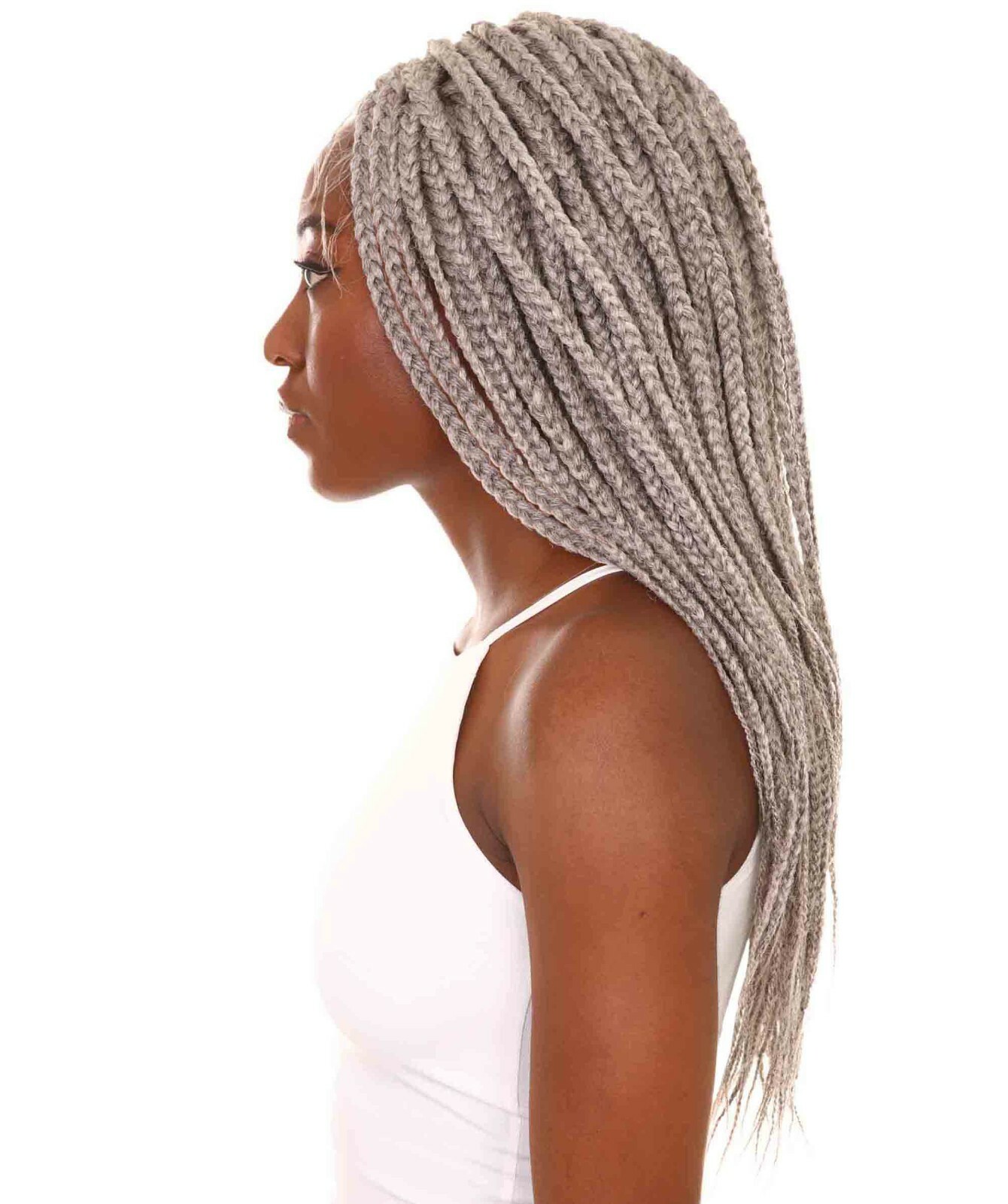 LUXLUXE Uyai Straight 23″ 4X4 Hand-Tied Lace Braided Wig,BLT-0122, Grey