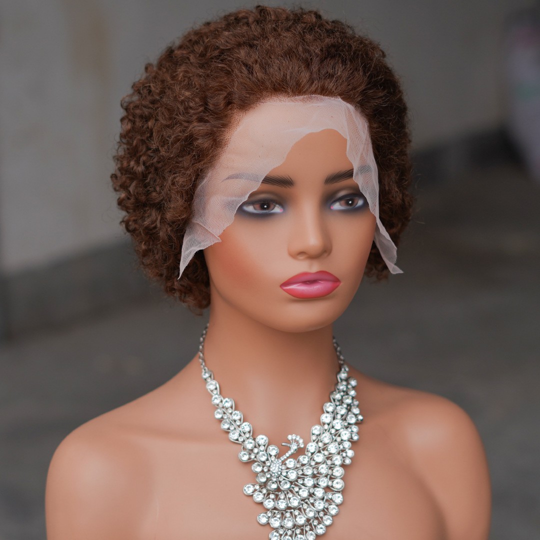13×4 Lace Front Human Hair Short Curly Pixie Cut Wig For Black Women 200nsity