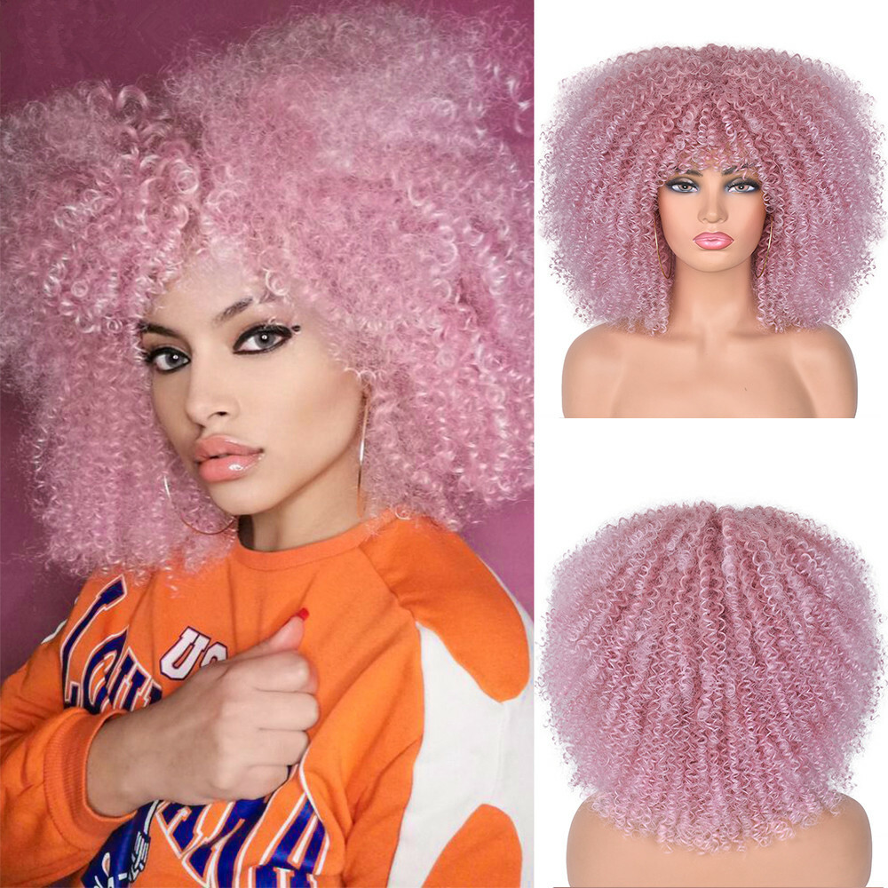 Short Blonde Brown Pink Gray Wigs Kinky Curly Wigs for Black Women Party Dating