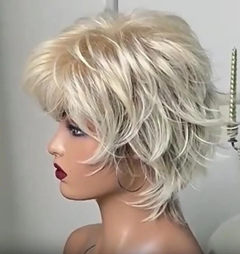 Short Blonde Pixie Cut Wigs for Women Full Layered Natural Wavy Synthetic