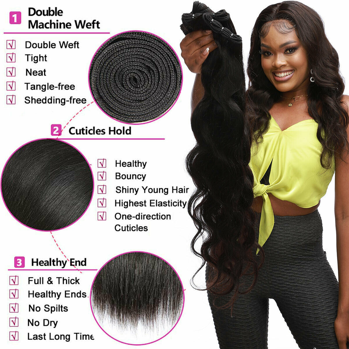 100% Human Hair Bundles Remy Virgin Hair Extensions Straight / Body / Water Wave