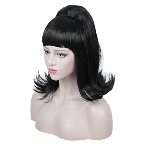 Retro Black Bouffant Wig for Women – 50s 80s Beehive Costume Hairpiece