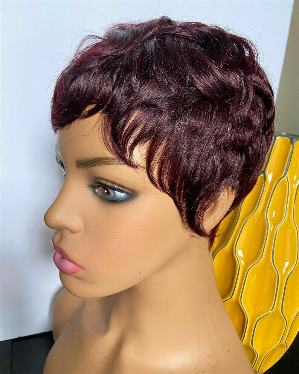 Burgundy Red Wig Short Pixie Cut Wigs Natural Wave Human Hair Wigs Peruvian Hair