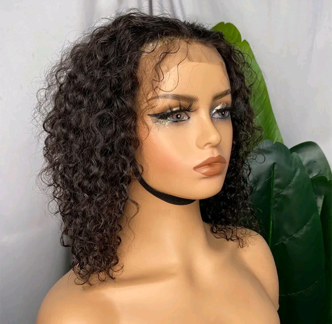 12A 12INCH RAW PERUVIAN LACE 360 FRONTAL WIG DEEP WAVES 180% DENSITY NATURAL 1B#