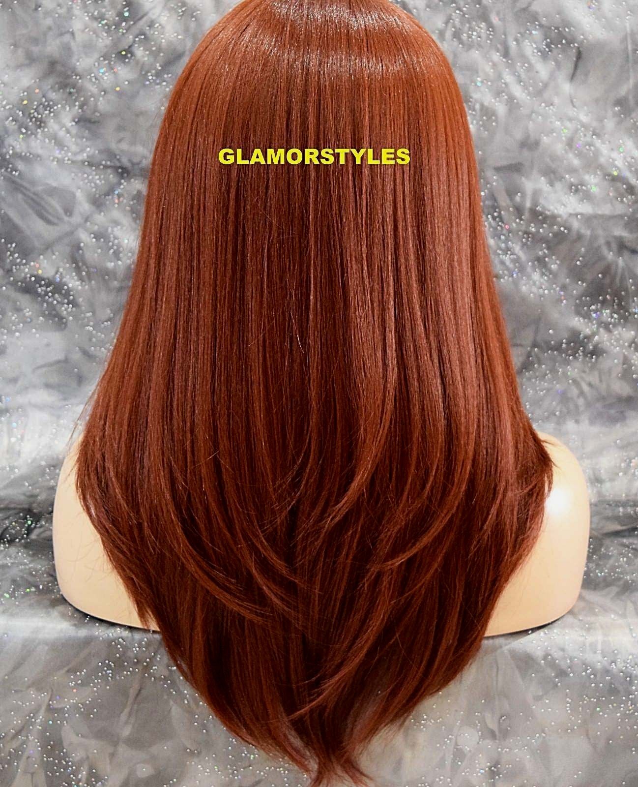 FREE PART LACE FRONT FULL WIG LONG STRAIGHT LAYERED AUBURN #130 HEAT OK NWT