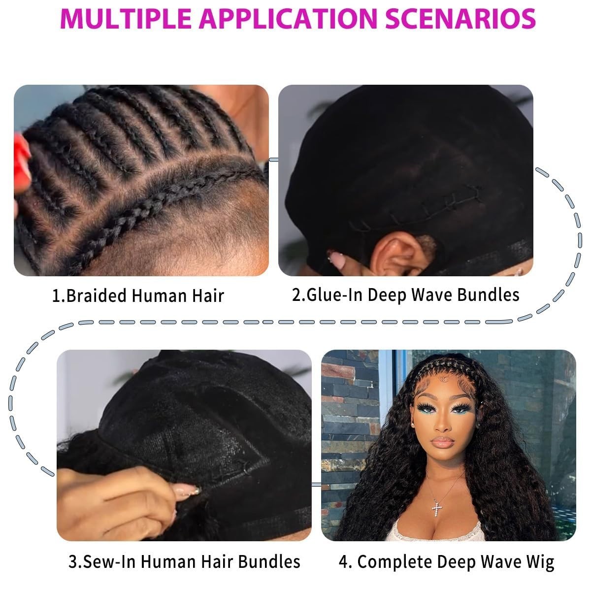 12A Deep Wave Human Hair Extensions 22-28 Inch Curly Bundles 100% Unprocessed Vi