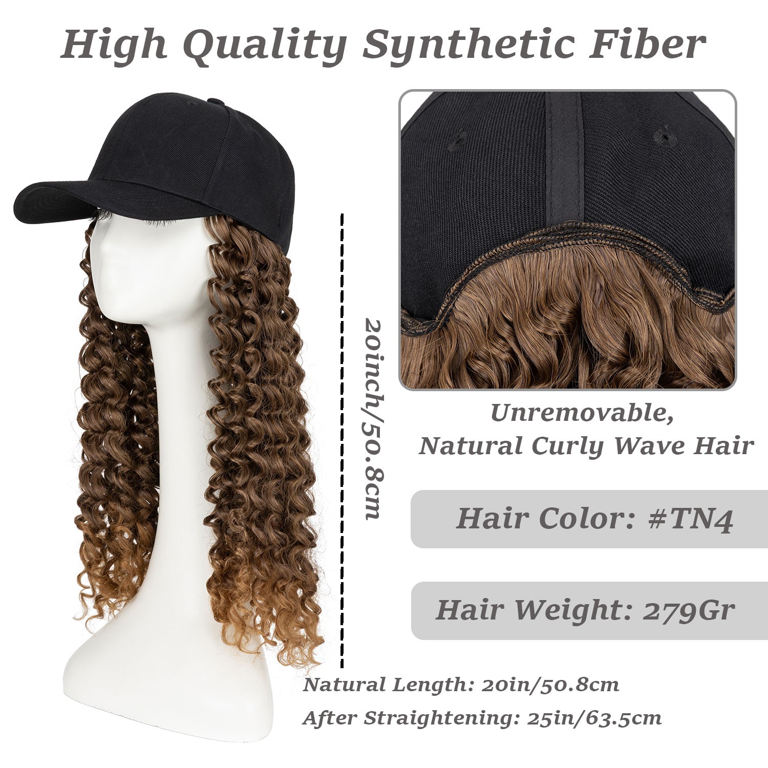 Xmas Wig With Black Hat Baseball Wigs Cap Long Wavy Curly Hair Wig Cap For Women
