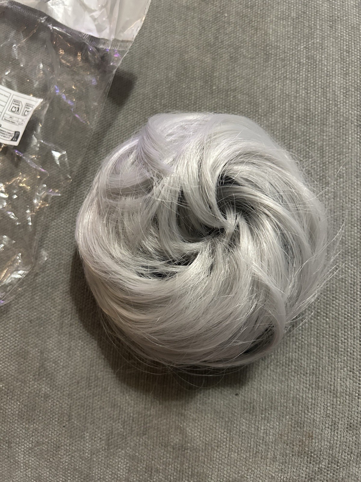 White/Silver/Gray Straight Synthetic Clip-In Bun Scrunchie Hairpiece, 3 in